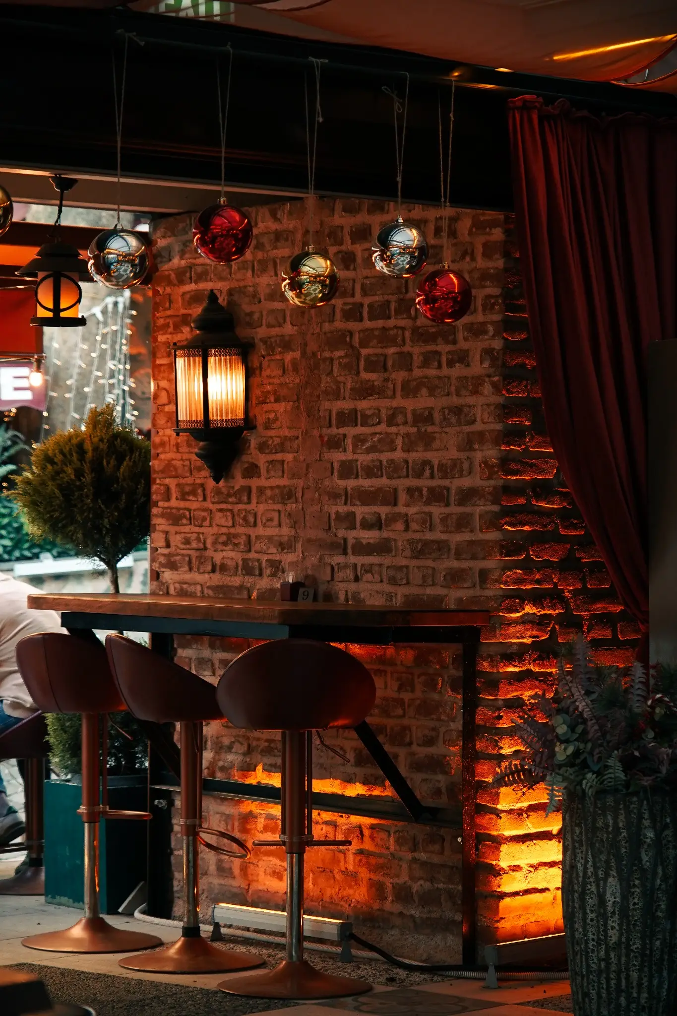 Interior brick bar counter and seating at Chimney Bistro in Sultanahmet