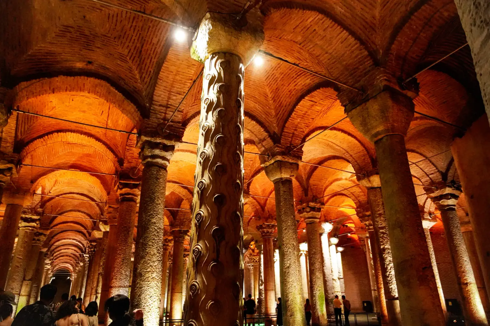 Carved teardrop pattern on the Weeping Column in the Basilica Cistern